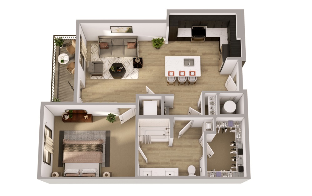 A2 - 1 bedroom floorplan layout with 1 bathroom and 809 square feet