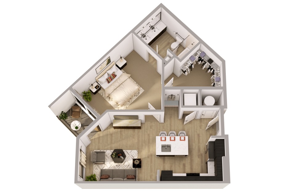 A3 - 1 bedroom floorplan layout with 1 bathroom and 740 square feet