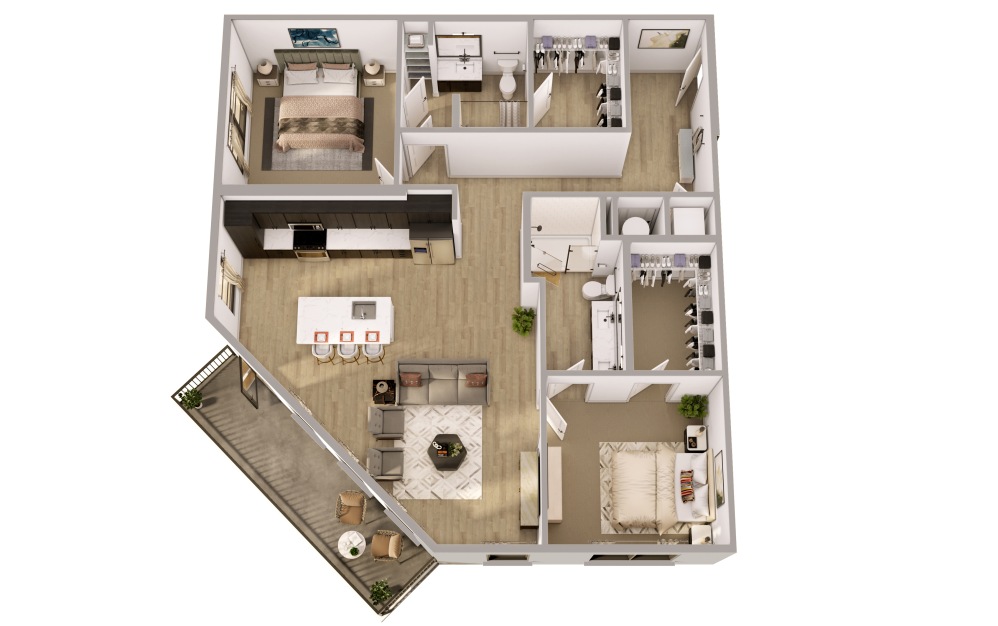 B2-ALT - 2 bedroom floorplan layout with 2 bathrooms and 1327 square feet