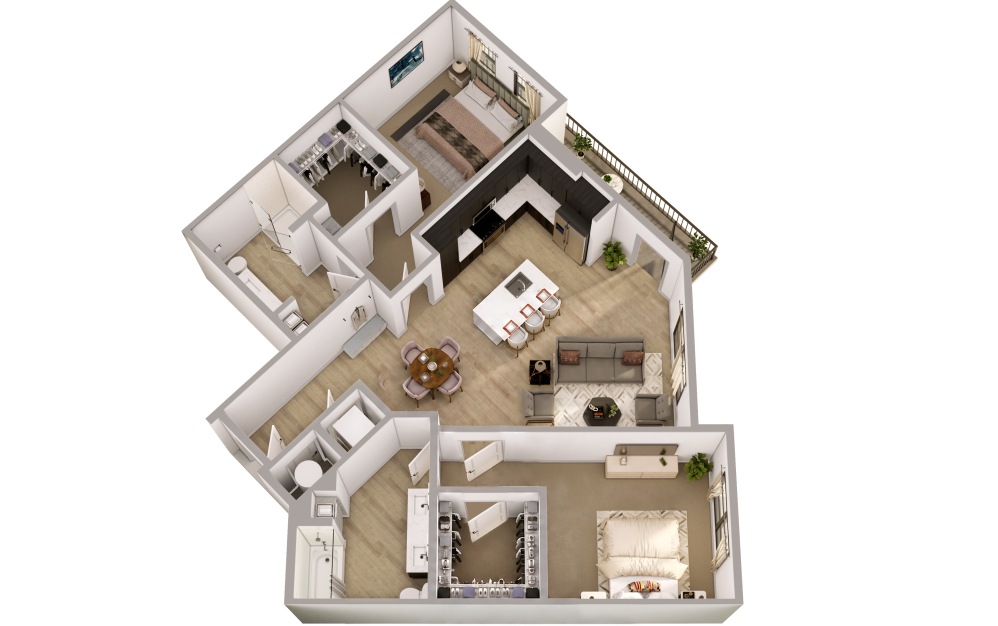 B4 - 2 bedroom floorplan layout with 2 bathrooms and 1269 square feet