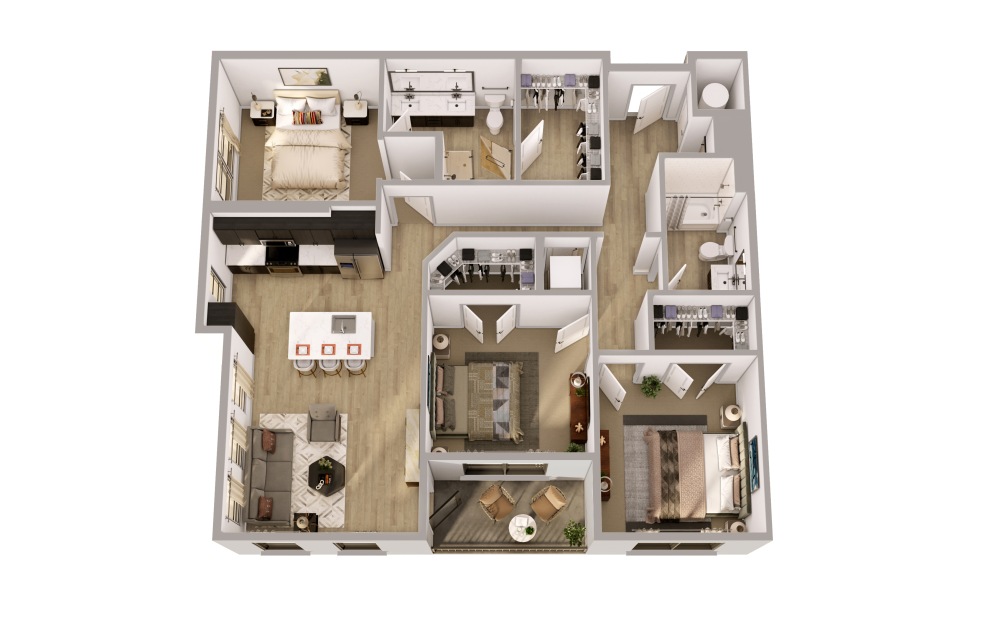 C1 - 3 bedroom floorplan layout with 2 bathrooms and 1334 square feet
