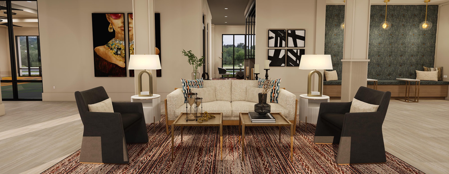 clubhouse lobby with couch and chairs